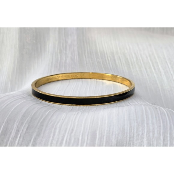 Kate Spade New York Draw the Line Enamel Bangle Bracelet Black with Gold Trim - Picture 4 of 9